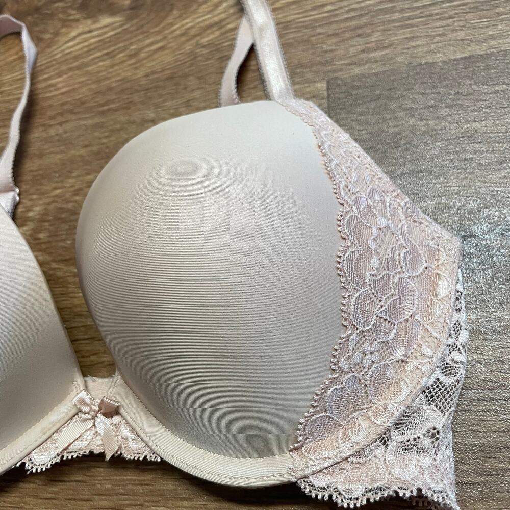 Victorias Secret Nude Dream Push Up Bra Womens Size 32D Beige Lace Padded Tan - Picture 3 of 8
